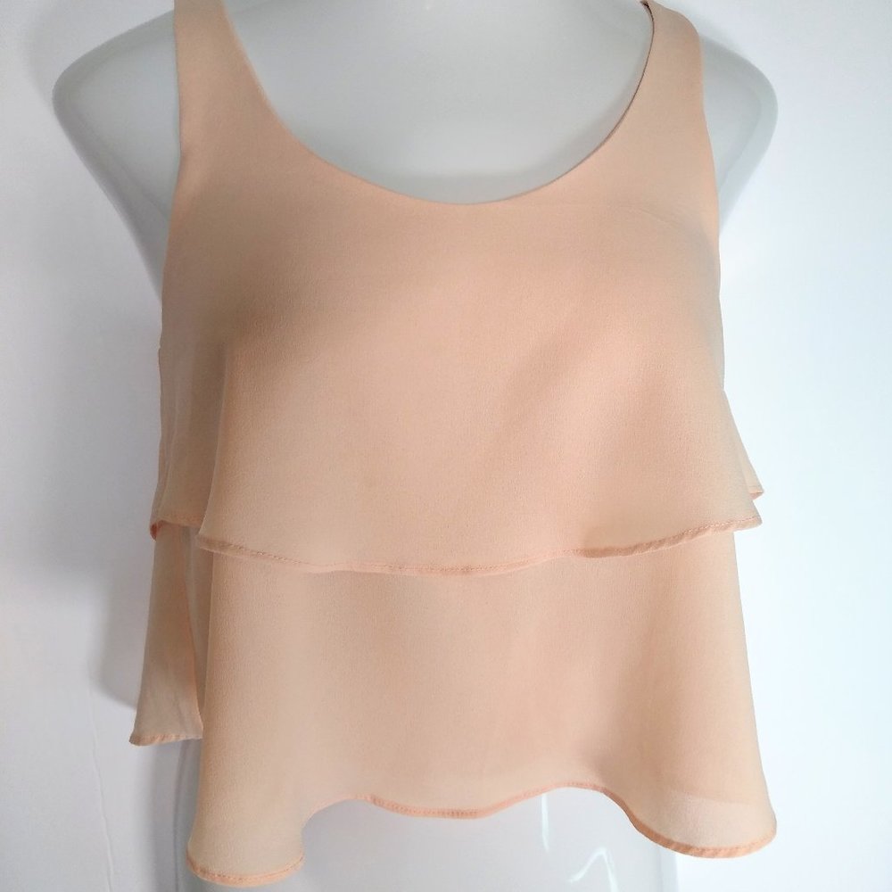 Paper Crane Pink/Peach Ruffle Crop Top Tank Women's Size S